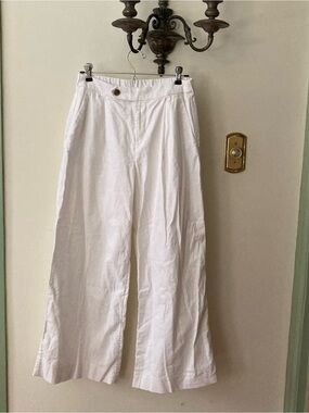 Banana Republic White Linen Wide Leg Trouser Pants white sz 2 beach coastal Boho